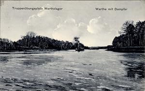 Ansichtskarte / Postkarte Posen, Truppenübungsplatz Warthelager, Warthe mit Dampfer