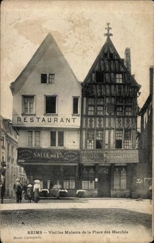 Ansichtskarte / Postkarte Reims Marne, Restaurants und Hotel am Marktplatz