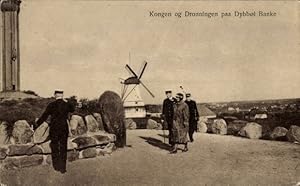 Ansichtskarte / Postkarte Dybbøl Düppel Dänemark, König und Königin von Dänemark, Windmühle