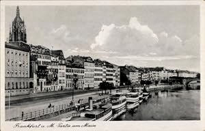 Ansichtskarte / Postkarte Frankfurt am Main, Promenade, Anleger, Schiffe, Kirchturm