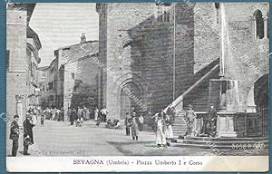 BEVAGNA, Perugia. Piazza Umberto I. Cartolina d'epoca, inizio 1900