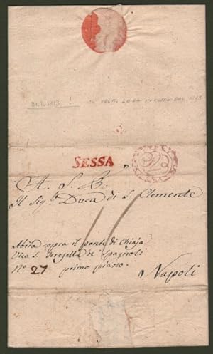 SESSA lineare rosso su lettera per Napoli del 31 Gennaio 1813.