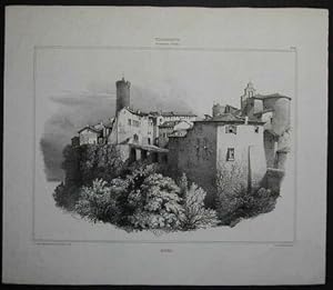 Lazio. NEMI. Veduta generale. Litografia. Parigi, Bance, databile attorno al 1860