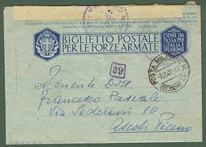 POSTA MILITARE M. SEZIONE A. Biglietto postale del 3.12.1941 per Ascoli Piceno