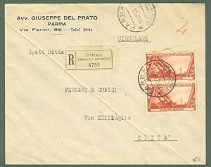 Storia postale Regno. Raccomandata del 18.12.1933 affrancata con coppia cent. 60 serie Decennale.