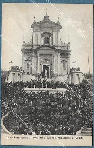 MOCONESI, Genova. Folla e chiesa parrocchiale. Cartolina viaggiata nel 1927