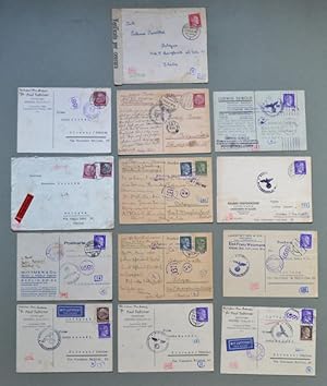 SECONDA GUERRA. Bolli di censura tedeschi e italiani. 13 tra lettere, cartoline postali e commerc...
