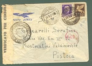 Storia postale Regno. SECONDA GUERRA. DIREZIONE POSTALE INTENDENZA TRIPOLITANIA su aerogramma del...