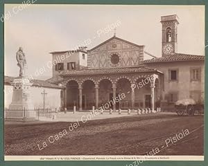 PERETOLA, Firenze. La piazza con la chiesa e monumento a Garibaldi. Foto originale Alinari fine '800