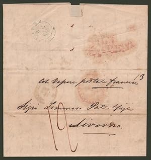 COL VAPORE POSTALE FRANCESE, manoscritto su lettera del 1855 da Napoli a Livorno