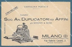 DUPLICATORI SOC. ANONIMA. Milano. Cartolina d'epoca circa 1920
