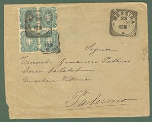 Storia postale Regno. Quartina cent.5 verde (Sassone 67) su lettera del 23.10.1897.