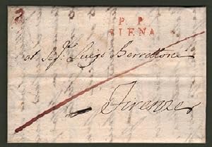 Prefilatelica. Toscana. P.P. SIENA in rosso su lettera del 14 maggio 1824 da Siena a Firenze.