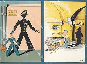 ACCADEMIA AERONAUTICA. 2 cartoline disegnate da Vaglia, anni 1930