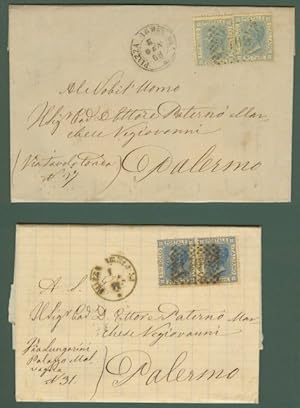 REGNO. Piazza Armerina. Due lettere per Palermo del 5 Gennaio 1868 e 1 Novembre 1871. Affrancata ...