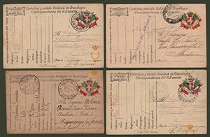 Regno. VARIETA' FRANCHIGIE I'Â° GUERRA. 4 cartoline viaggiate nel 1917 con la posta militare.