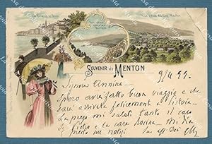 Francia. MENTONE. Saluti da. Cartolina d'epoca viaggiata