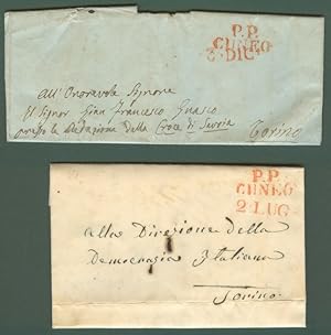 PIEMONTE. CUNEO. Due lettere in porto pagato del 1849 per Torino.