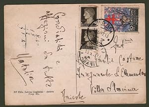 Regno. Affrancatura d'emergenza. Cartolina del 13.5.1937 da Andria a Trieste.