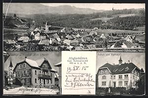 Ansichtskarte Altglashütten /bad. Schwarzwald, Gasthof u. Pension zum Löwen, Schul- und Rathaus