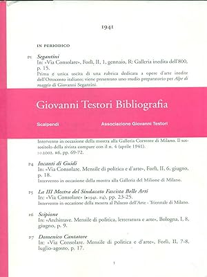 Bild des Verkufers fr Giovanni Testori Bibliografia zum Verkauf von Librodifaccia