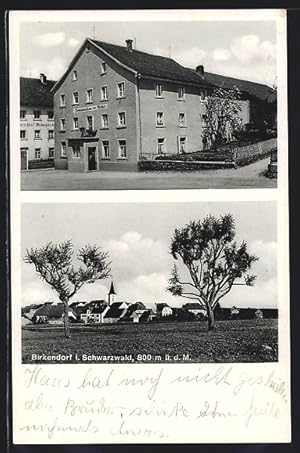 Ansichtskarte Birkendorf, Restauration zur Birke, Inh. Johann Fechtig, Panorama mit Kirche