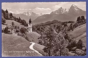 Bild des Verkufers fr AK Berchtesgaden, Maria Gern mit Watzmann u. Steinernem Meer, alte Teilansicht mit Kirche, ungelaufen zum Verkauf von GAENSAN Versandantiquariat