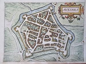 Avesnes France Pas-de-Calais Fortified City c. 1710 engraved city plan map