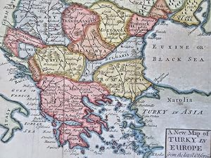 Ottoman Empire Balkans Greece Serbia Romania Croatia 1744 Senex hand color map