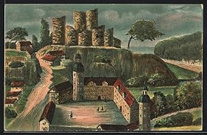 Bild des Verkufers fr Ansichtskarte Bad Lobenstein, Burgruine mit dem 1601 erbauten, 1714 abgebrannten Schloss zum Verkauf von Bartko-Reher