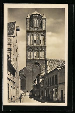 Ansichtskarte Stralsund, Die Jacobikirche von der Boettcherstrasse aus gesehen