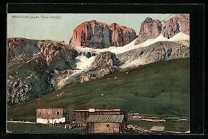 Cartolina Pordoijoch, Ortsansicht gegen Cima Pordoi