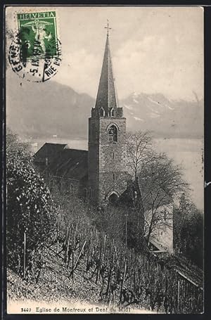 Ansichtskarte Montreux, Eglise et Dent du Midi