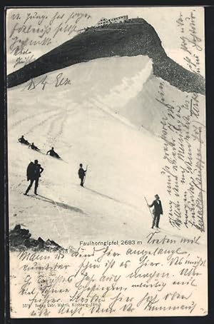 Ansichtskarte Faulhorn, Gipfel, Wanderer im Schnee
