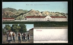 Ansichtskarte Cetinje / Cettigne, Caserne militaire, Militär-Kaserne, Soldaten in Uniform