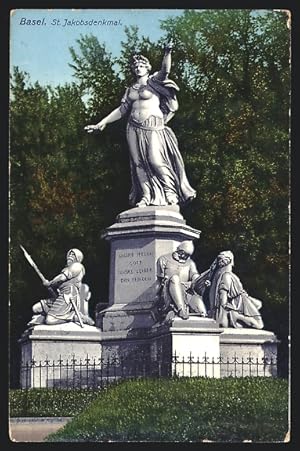 Ansichtskarte Basel, St. Jakobsdenkmal mit Anlagen