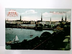 Hamburg. Aussen- u. Innen - Alster. Lombardsbrücke. Alte Ansichtskarte / Lithographie farbig, ung...