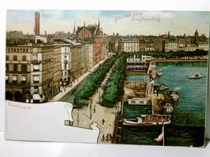 Hamburg. Alter und neuer Jungfernstieg. Alte Ansichtskarte / Lithographie farbig, ungel., um 1900...