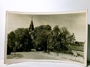 Eichenbarleben. Alte Ansichtskarte / Postkarte s/w, gel. um 1952. Straßenpartie, Blick zur Kirche...