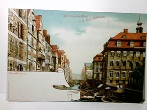 Hamburg. Herrengrabenfleet und Altes Rathaus. Alte Ansichtskarte / Lithographie farbig, ungel., u...