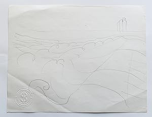 Sven Berlin seascape with a standing couple Original Drawing [SB139]