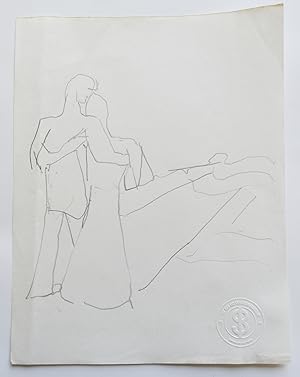 Sven Berlin sketch of a standing couple looking into the horizon. Original Drawing [SB140]