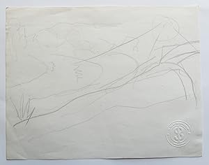 Sven Berlin sketch in pencil of a landscape with river Original Drawing [SB136]