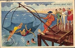 Ansichtskarte / Postkarte Fischer hat Frauen in Badeanzügen im Netz, Strandleben