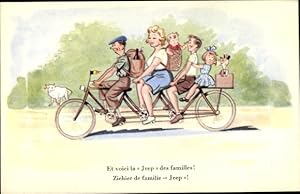 Ansichtskarte / Postkarte Familie auf einem Fahrrad, Tandem