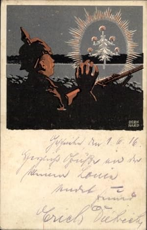 Künstler Ansichtskarte / Postkarte Hard, B., Weihnachten, Deutscher Soldat, Tannenbaum