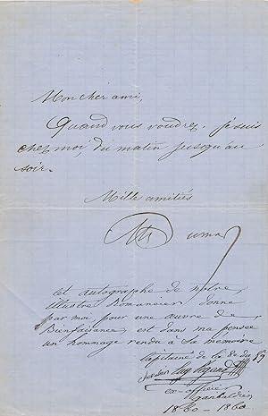 Alexandre DUMAS père billet autographe signé
