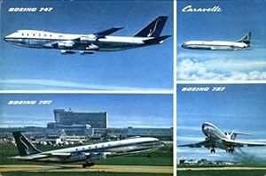 Ansichtskarte / Postkarte Belgische Passagierflugzeuge, Boeing 747, Boeing 727, Boeing 707, Carav...