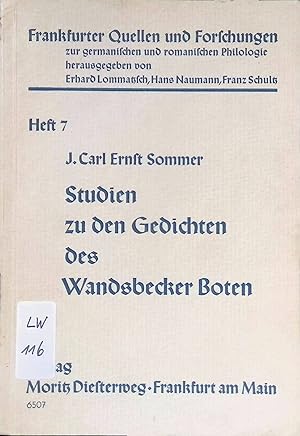 Seller image for Studien zu den Gedichten des Wandsbecker Boten. Frankfurter Quellen und Forschungen, Heft 7. for sale by books4less (Versandantiquariat Petra Gros GmbH & Co. KG)