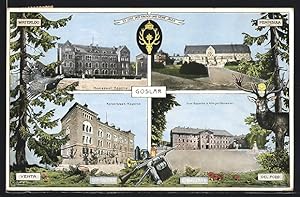 Ansichtskarte Goslar, Thomaswall-Kaserne, Dom-Kaserne mit Kriegerenkmal, Kaiserbleek Kaserne